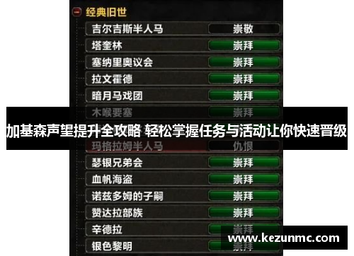 加基森声望提升全攻略 轻松掌握任务与活动让你快速晋级